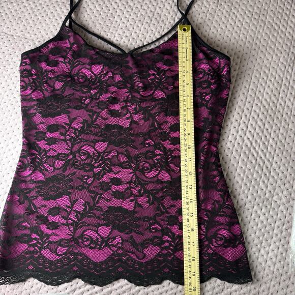 BOSTON PAPER Y2K Lace Camisole Tank Top Black Pink Floral Medium Sexy Chic - Picture 2 of 6